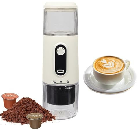 Kouamor Macchina per caffè espresso portatile senza fili, macchina da caffè da campeggio, auto-riscaldamento con USB-C, piccola macchina da caffè portatile, compatibile con caffè macinato e capsula NS