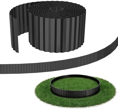 ACXIN Borde de césped de metal galvanizado de 18 cm, fácil de montar, borde ondulado para parterres y jardín, longitud ajustable, bloqueo flexible de raíces y borde de corte, 10 m – negro