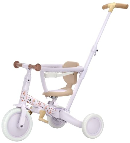 newyoo Lume TR008 Tricycle for Toddlers 1-3, 5-in-1 Push Bike with Parent Handle & Safety Guard, Convertible Balance Bike, Ideal Gift for 1-3 Year Olds, Lilac