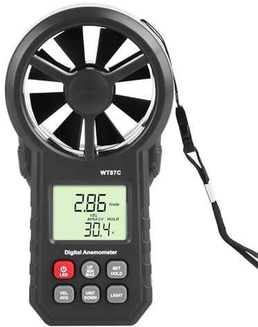 Walfront Anemómetro Digital Medidor de Velocidad de Viento Profesional Medidor de Retroiluminación para Medir la Velocidad del Viento, la Temperatura y la Frío del Viento