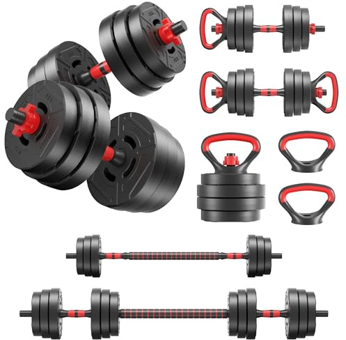 Fitvids 60lbs 4in1 Adjustable Dumbbell Set, Multi-Functional Changeable Dumbbell and Barbell Kettlebell Set