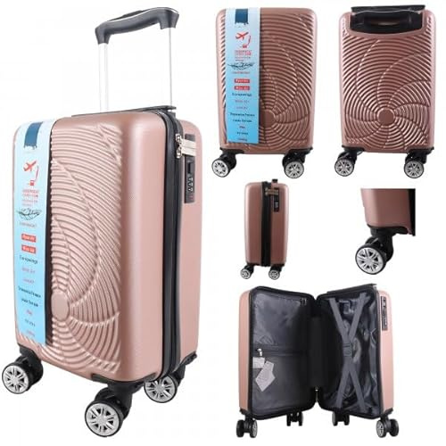 Hard Shell Cabin Trolley Suitcase, 40 x 25 x 20 cm, 4-Wheel 360° Spinner, with Combination Lock, Black (Rose Gold)