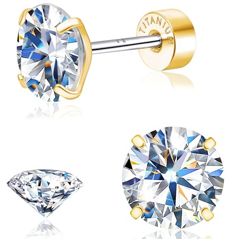 Limerencia 1CT/1.2CT F136 Titanium Moissanite Stud Earrings for Women Men | Hypoallergenic Screw Back Design 18K Gold‑Plated Comfortable Unisex Jewellery Gift Piercing Stud Earrings