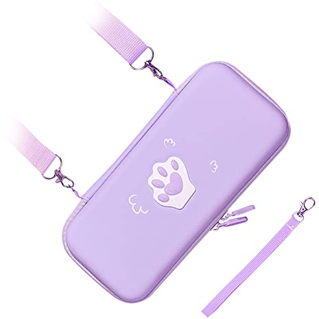 Xiuganpo Hårt Fodral Dammtät Söt Katt Tass Bär Fodral Anti-scratch Pu Läder Stor Kapacitet Mjukt Foder för Spelkonsol Tillbehör (Lavendel lila)