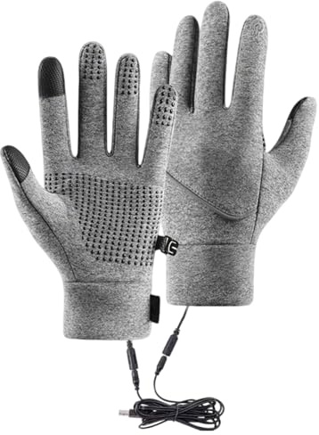 Genérico Guantes calefactados por USB, Unisex Invierno Calentar Las Manos Lavables con Pantalla táctil con Temperatura Ajustable de Lana Tejida Regalo Invierno para Hombres y Mujeres, Navidad（Gris）