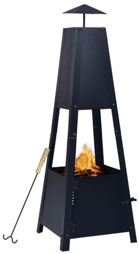 sephironlbb Brasero negro de acero con recubrimiento en polvo, 35 × 35 × 99 cm, con soporte de 4 patas y gancho para fuego, para jardín, terraza, exterior, calor y noches acogedoras
