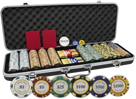 DA VINCI Monte Carlo Poker Club Set of 500 14 Gram 3 Tone Chips with Black ABS Case, Cards, 2 Cut Cards, Dealer and Blind Buttons