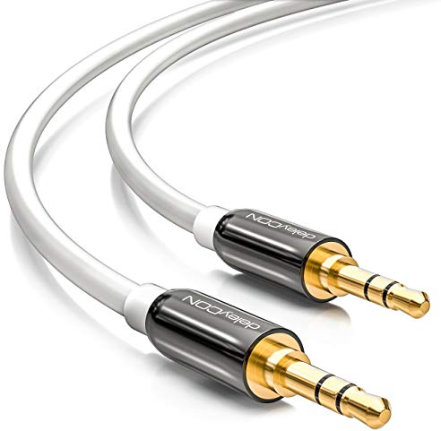 deleyCON 15m Klinkenkabel 3,5mm AUX Kabel Stereo Audio Kabel Klinkenstecker gerade für PC Laptop Handy Smartphone Tablet KFZ HiFi-Receiver - Weiß