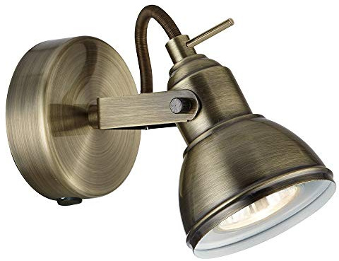 Britalia Antique Brass Vintage Retro 1 Lamp Switched Adjustable Spot Light | Requires 1 x GU10 Bulb (Not Included) | Gloss White Inner Shade