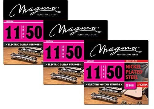 MAGMA STRINGS - 3 set di corde per chitarra elettrica in acciaio nichelato - tensione media (11, 14, 18, 28, 38, 50) - Corde Medium 3 set (GE160N)