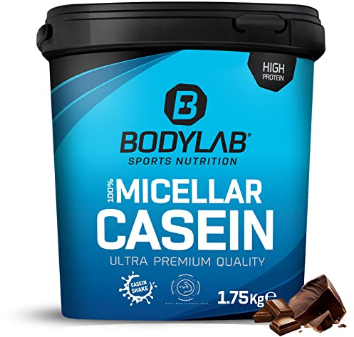 Bodylab24 Casein Micellar Schokolade 1750g, 100% pures Casein, reich an BCAA-Aminosäuren, langes Sättigungsgefühl, unterstützt den Muskelaufbau und -erhalt, ideal während einer Eiweiß-Diät