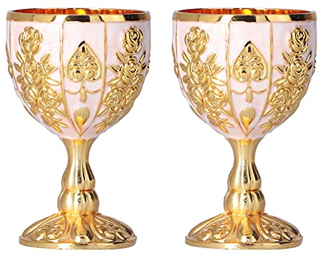 2 Copas de Vino de Oro Vintage, Copa de cáliz de Metal en Relieve Copa de Oro Antiguo Copa Medieval para Cocina Hogar Bar Fiesta Decoración de Boda (Cien de oro de calabaza)