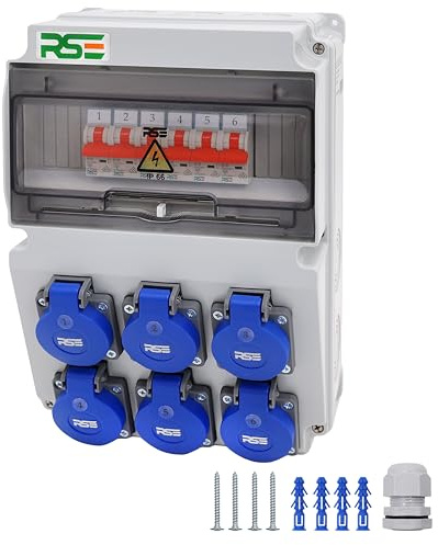 RSE Distribuidor de corriente de pared completo con cable, 230 V, con contador para elegir IP65, 7. 6 x 230 V con LS