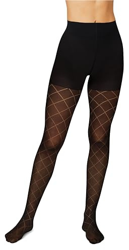 Hanes EcoSmart Diamond Outline Women's Fashion Tights, Control Top, Sheer Toe, Black, Size Small (Pack of 1)