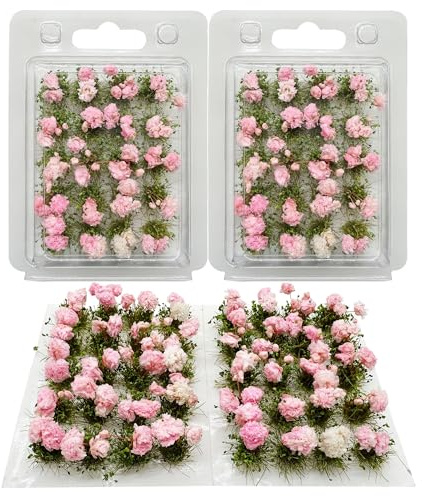 Woohome Flower Cluster Flower Vegetation Groups Grass Tufts Miniature Static Scenery for DIY Architecture Building Model Railway Train Diorama Garden Scenery Landscape Layout (Peony, Pink)