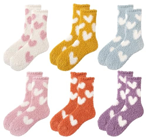 SLEEKEE 6 pares de calcetines de peluche para mujer, cómodos y antideslizantes, para mujer (multicolor), multicolor, 32-35