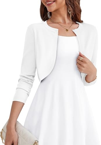 OmicGot Women's Cropped Cardigan Sweaters Open Front White Bolero Shrugs