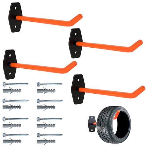 SilverChry Reifen Wandhalterung 4er Set, Wandhalterung für Reifen, Felgenständer Autoreifen, Tire Bracket, Reifenständer 4 Reifen, Reifenaufhängungen, Felgenhalter Wand Set inkl Schrauben & Dübel