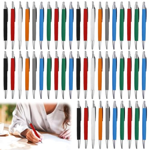 Leikurvo 50 Stück Ergonomische Kugelschreiber: Rutschfester Kulli Druckkugelschreiber Großraumine Kuli für Büro und Haushalt Kulis Blauschreibend Gehäuse Bunt, Farbe zufällig