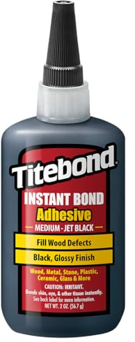 Titebond Instant Bond 8211 - Colle moyenne CA Super Glue - Jet Black, adhésif éthyle cyanoacrylate pour le travail du bois, remplissage de blancs, lot de 40 à 60 secondes - 56,7 g