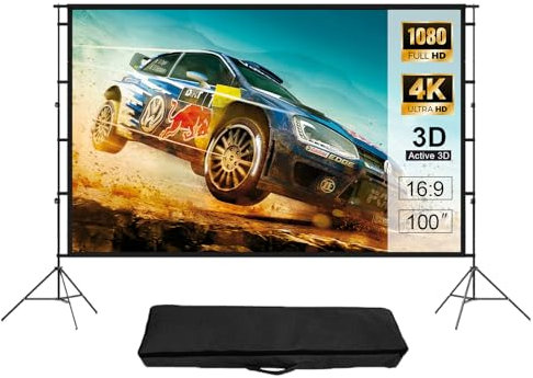 IN&VI Proyector de pantalla con trípode,100 pulgadas proyector portátil pantalla al aire libre,Formato 16:9 HD plegable proyección lienzo con bolsa de transporte para casa patio trasero teatro noches