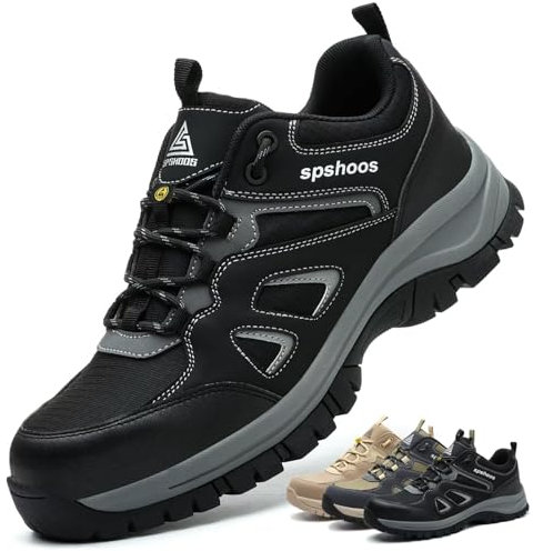 Arbeitsschuhe Herren S1P Sicherheitsschuhe Damen Leicht ESD Stahlkappenschuhe Küche rutschfest Atmungsaktiv Sportlich Schwarz EU 40