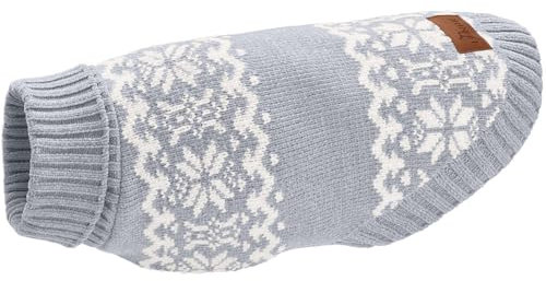 Hunter Hundepullover BIRKA, Warmer Strickpullover für Hunde, weiches Chenille-Garn, mit Rollkragen & Norwegermuster, maschinenwaschbar bei 30°C, Farbe: graublau, Größe: 40