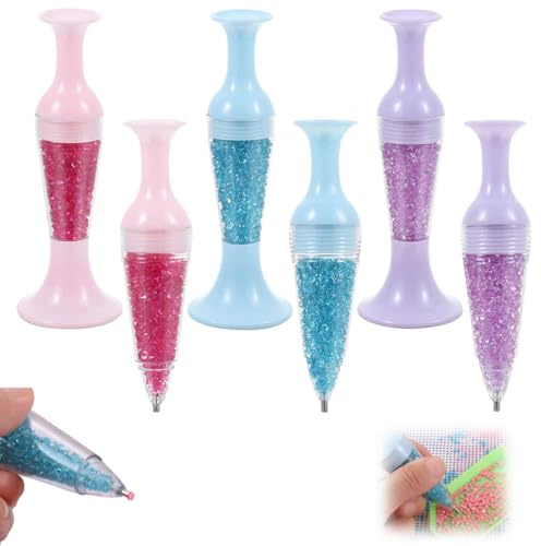 IKOPFLN Lot de 3 stylos rechargeables pour peinture au diamant, distributeur de pinceaux pour peinture au diamant, outils et accessoires pour l'art du diamant pour la fabrication de nail art