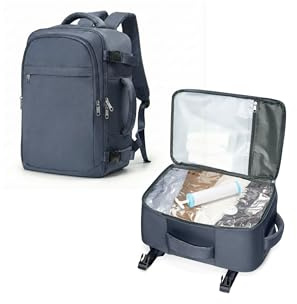 Zaino Sottovuoto Ryanair 40x20x25 Bagaglio a Mano con Pompa Sottovuoto, Zaino da Viaggio Aereo Impermeabile per Uomo Donna Borsa da Cabina Zaini Casual Valigia per Ufficio, Scuola e Lavoro -Blu