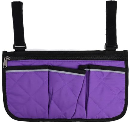 Borsa da bracciolo per sedie a rotelle e sedie da campeggio con caratteristiche di sicurezza riflettenti (viola)