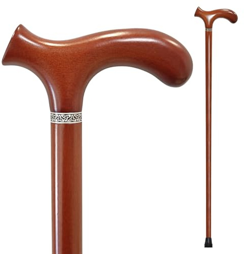 YIVIYAR Wooden Cane with 4 Size for Men & Women & Seniors, 35 Inch Handmade Wood Walking Cane with Ergonomic Handle, Non - Slip Tip Classic Style Walking Stick for Daily Use & Outdoor Hiking