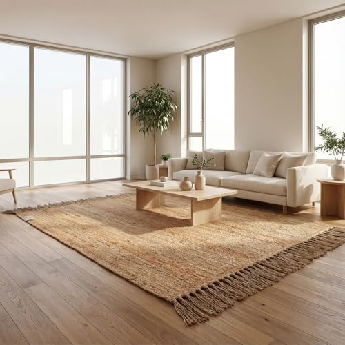 Jute Rug 4x6 Natural Fiber Braided Rugs Farmhouse Area Rug Woven Reversible Living Room Bedroom Carpet, Pure Plant Fiber Entry Rug, Indoor Large Floor Mat, 48x72 Inch, Tassels