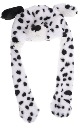 FUNNETOYU Bonnet Peluche Dalmatien avec Oreilles Mobiles Bonnet Chaud et Léger pour Garçon Fille et Adultes Doux avec Oreilles Longues Intégrées Chapeau Costume Animal Amusant et