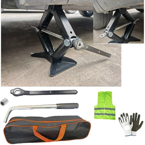 CRIC A PANTOGRAFO DA 2 TONNELLATE COMPATIBILE CON PEUGEOT PARTNER TEPEE KIT PER AUTO CON CRICCHETTO E CHIAVE A BUSSOLA ALLUNGABILE TELESCOPICA SET PER EMERGENZA STRADALE AUTOMOBILI