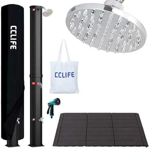 CCLIFE Soldusch, 60 liter, med plastbotten, handdusch och inköpsväska, solcellsdusch, trädgårdsdusch, pooldusch, regndusch, utomhusdusch, trädgårdsdusch, varmt vatten