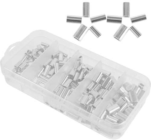 COLLBATH Manicotti per Crimpatura della Lenza da Pesca in Alluminio Argento 200 Pezzi Resistenza All'abrasione e Crimpatura Precisa per Acqua Salata