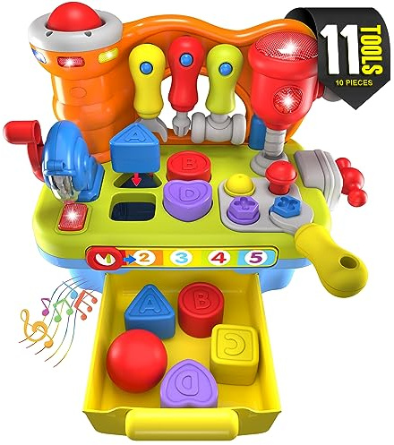 Toys for 18 Months Old Boy Birthday Gifts for Baby Boy Toy, Musical Learning Workbench Toy for Boys Kids Construction Work Bench Building Tools Sound Lights Engineering Pretend Play