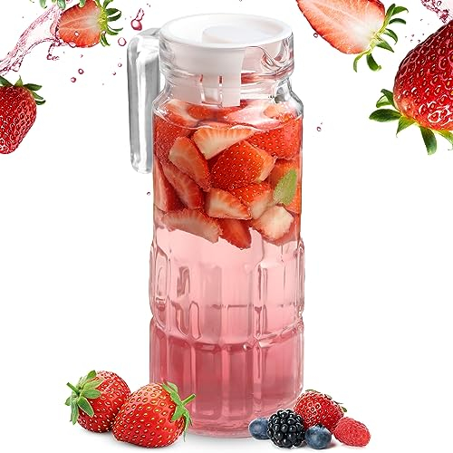 KADAX Wasserkaraffe, 24x12x9cm Glaskaraffe mit Kunststoff Deckel, 1L Glaskanne mit stabilem Griff, Glaskrug für Wasser, Limonade, Eistee, Wasserkrug (Rechtecke, 1 Stück)