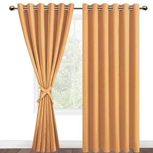 DWCN Blackout Curtains 90 x 90 Inch with Tiebacks for Bedroom Thermal Insulated Solid Eyelet Curtains for Living Room,2 Panels,90 Wide x 90 Drop Pumpkin Orange