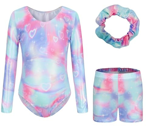 Sinoeem Leotardo de gimnasia para niña de manga larga y sin mangas, ropa de baile de ballet., B132set-Smudged-Long, 9-10 Años