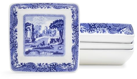 Spode Piatti quadrati italiani blu | Set di 4 piccoli piatti da portata per salse, salse e condimenti | Ciotole da 7,6 cm in porcellana fine | Adatto al microonde e alla lavastoviglie, 1808386