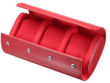 sourcing map Leather Watch Travel Case 3 Slot Watch Roll Storage Box Red | Single Organizer for Men Women Watch Holding Storaging Displaying
