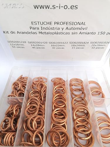 100x Arandelas Tapón Cárter Coche Aceite sin Amianto (Surtido 150 piezas Eco)