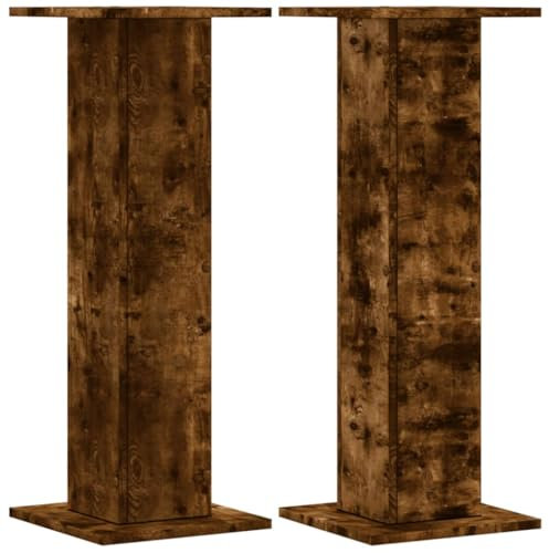 vidaXL Speaker Stands - Smoked Oak Engineered Wood - Floor Mount - 80 cm Tall, 30 x 30 cm Top Plate, Load Capacity 60 kg, Hollow Fillable Stand for Enhanced Stability - Pair