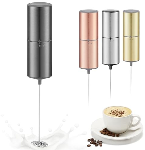 ELMWAY Battery Operated Milk Frother, Handheld Coffee Frother with Stainless Steel Whisk for Latte, Cappuccino, Matcha & Protein Powder, Requires 2 AA Alkaline Batteries (Not Included), Gunmetal