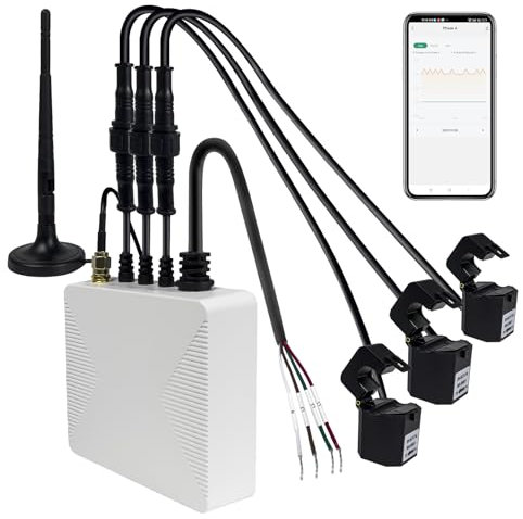 OWON 80A Monitor Energetico WiFi, Pinza Amperometrica a 3 Fasi, Monitoraggio in Tempo Reale di Potenza, Tensione, Corrente, Fattore di Potenza, Integrazione con App Smart Life, Elettrodomestici