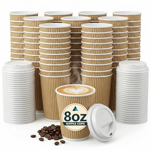 Nationwide Paper Ripple - Tazze da caffè da asporto con coperchio, 30 tazze, 226,8 g, ideali per bevande calde, colore: marrone