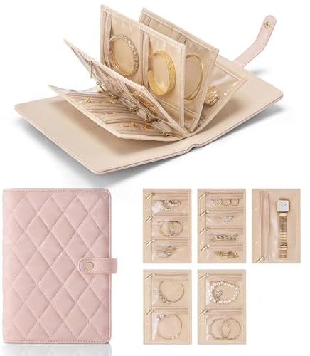 anneratteryer 1 Pezzi Porta Gioielli da Viaggio Rotolo Portagioielli 14.5*21.5 Dimensioni,Rosa,Gioielli Impermeabili per La Borsa,Piccolo e Leggero,Facile da Portare,per l'Uso Durante Il Viaggio