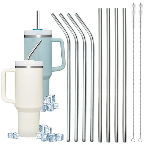 LXBCTOP 8 cannucce in acciaio inox per Stanley Cup, 30 cm, con 2 pennelli per la pulizia, cannucce in metallo riutilizzabili per cocktail, frullati, frappè