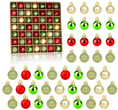 49 Piezas Mini Bolas Arbol de Navidad, 3 cm Rojas Verde Doradas Bolas de Natal Pequeño Pendiente Adornos Arbol Navidad Plástico Bruchsichere Bola Natal para Fiesta Adornos Navideños